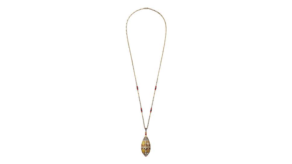 Cartier High Jewellery, сотуар с флаконом для духов Cartier Magicien, желтое золото, витражная эмаль, коралл, обсидиан, горный хрусталь, бриллианты