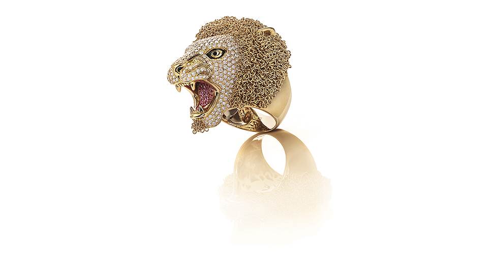 Roberto Coin, кольцо Masterpieces, желтое золото, эмаль, розовые сапфиры, белые и черные бриллианты 

