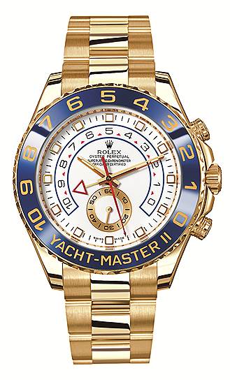 Rolex, часы Oyster Perpetual Yacht-Master II, желтое золото, 44 мм, яхтенный хронограф с автоматическим подзаводом, водонепроницаемость 100 м, 2 528 800 руб. 