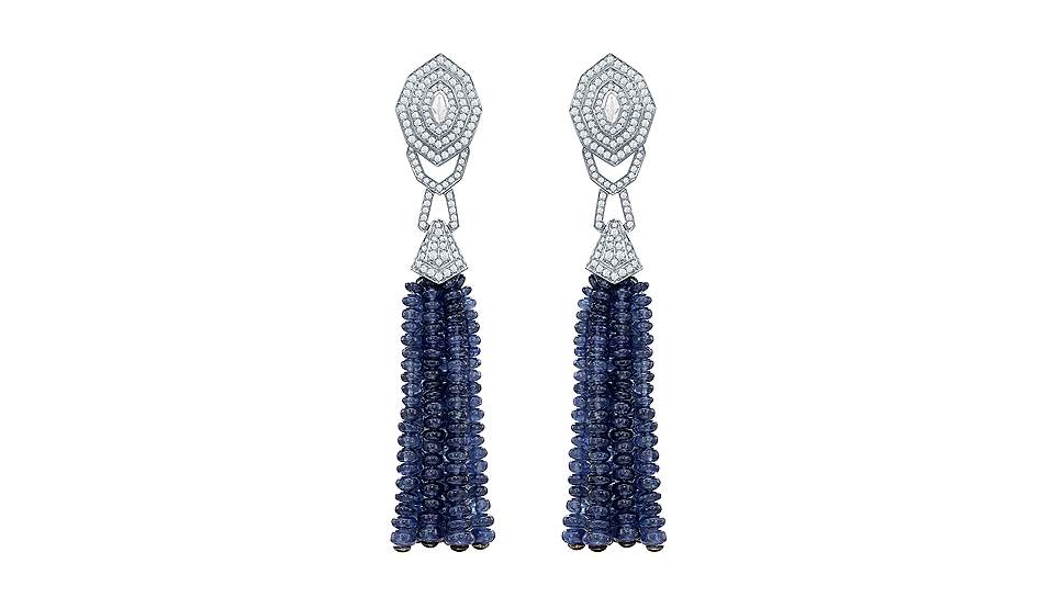 Garrard, серьги Enchanted Palace, белое золото, горный хрусталь, сапфиры, бриллианты
