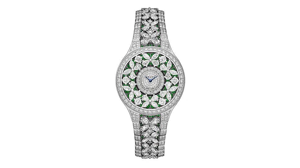 Classic Butterfly, 32 мм, кварцевый механизм, белое золото, изумруды, бриллианты, 2014 год
