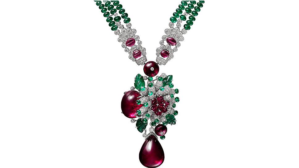 Cartier, колье Coloratura, платина, рубеллиты (39,89 и 27,72 карата), изумруды, рубеллиты, бриллианты