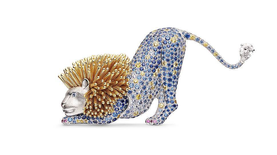 Chaumet, брошь Espiegleries, белое и желтое золото, сапфиры, бриллианты 