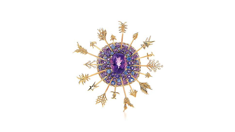 Tiffany & Co., брошь Jean Schlumberger, желтое золото, сапфиры, аметисты, бриллианты  