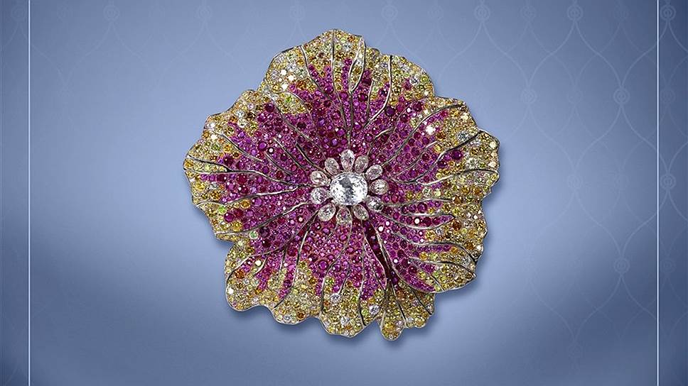 Moussaieff Jewels, брошь, титан, рубины, цветные бриллианты  