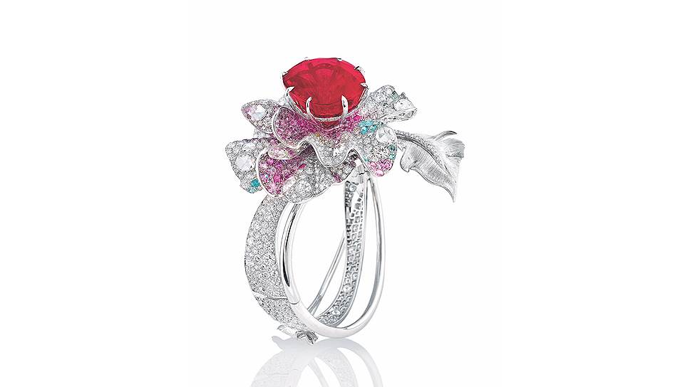 Anna Hu Joaillerie, браслет Mythical Flora, белое золото, рубеллит, сапфиры, турмалины параиба, бриллианты  
