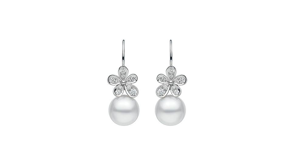 Серьги Mikimoto Milano, белое золото, жемчуг, бриллианты