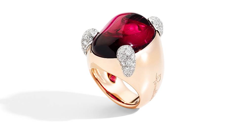 Кольцо Montenapoleone, розовое золото, рубеллит, бриллианты