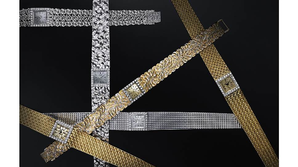 Винтажная фотография часов Piaget на гравированных золотых браслетах
