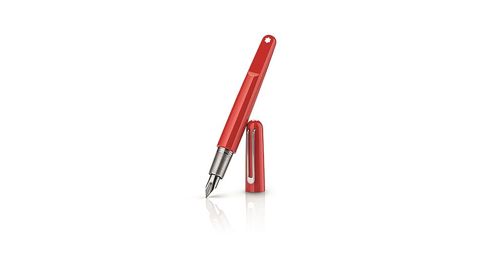 Перьевая ручка (Montblanc M) Red, белое золото с родиевым напылением, красная смола