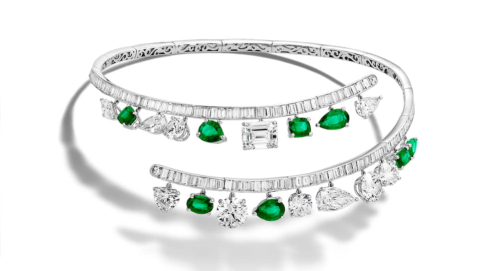 De Grisogono, кольцо High Jewellery, белое золото, изумруды, бриллианты