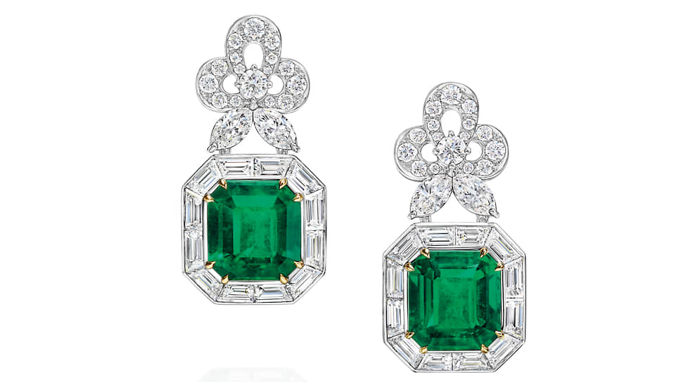 Harry Winston, серьги New York, платина, изумруды, бриллианты