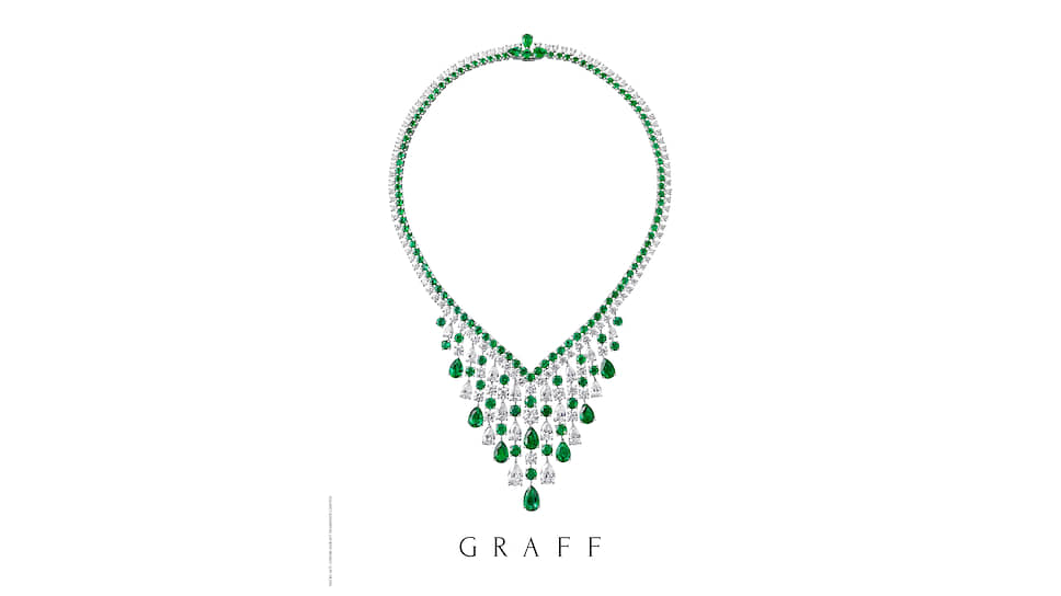 Graff, колье, белое золото, изумруды, бриллианты
