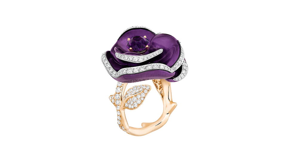 Кольцо Rose Dior Pop Purple Garnet, розовое и белое золото, лак, пурпурный гранат, бриллианты