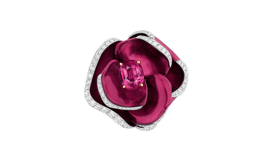 Кольцо Rose Dior Pop Pink Sapphire, розовое и белое золото, лак, розовый сапфир, бриллианты
