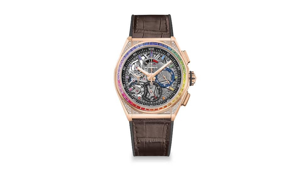 Defy El Primero 21 High Jewelry Rainbow, 44 мм, розовое золото, сапфиры, бриллианты, механизм с автоматическим подзаводом