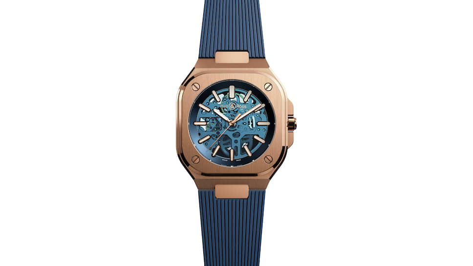 Лот 35 — Bell &amp; Ross BR 05 Skeleton Gold Blue. Эстимейт: CHF 20–25 тыс. Продажа: CHF 55 тыс.