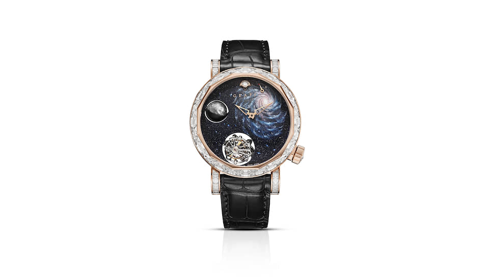 Graff, часы GyroGraff Universe, 48 мм, розовое золото, бриллианты, авантюрин с росписью, механизм с ручным подзаводом, запас хода 65 часов