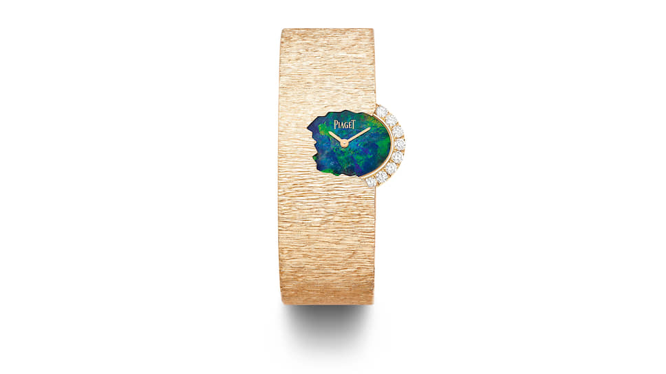 Piaget, часы Secret Water с золотым браслетом, украшенным узором Palace Decor, и с циферблатом из австралийского черного опала