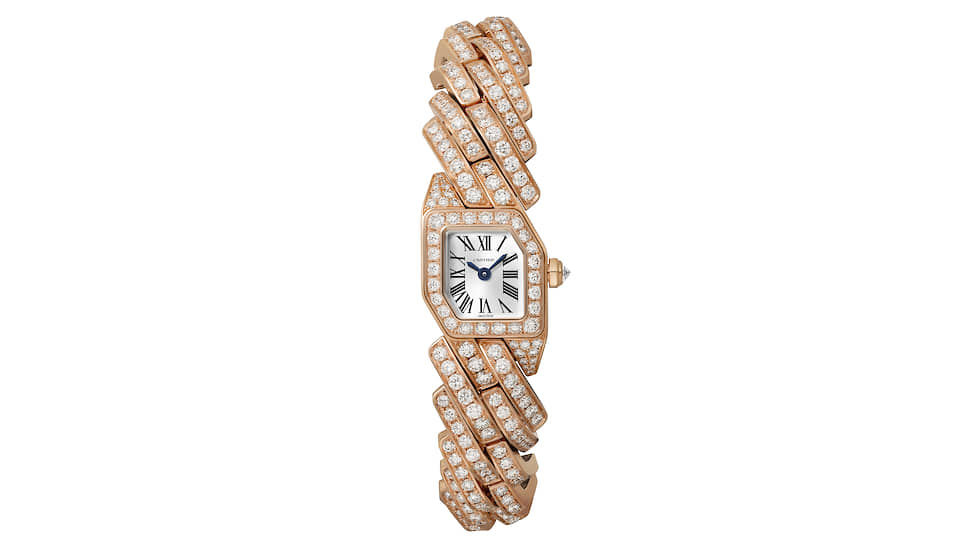 Cartier Maillon de Cartier в корпусе розового золота с 401 бриллиантом на 8,37 карата. Кварцевый механизм, водонепроницаемость до 30 м
