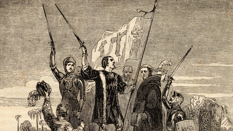 Гравюра с Христофором Колубом во время одного из его путешествий