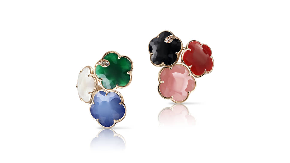 Серьги Petit Joli Multi, розовое золото, зеленый и белый агат, оникс, лазурит, розовый халцедон, карнелиан, бриллианты