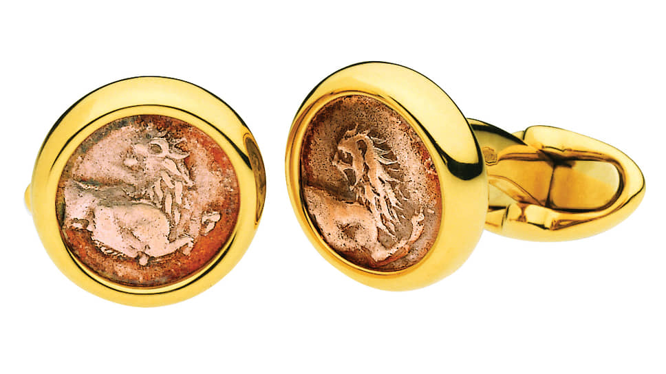 Запонки Monete, желтое золото, античные монеты