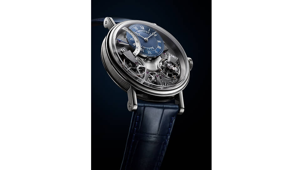 Breguet Tradition Automatique Seconde Retrograde 7097 с синим циферблатом с отделкой гильоше. Ретроградная секундная стрелка. Корпус из белого золота 40 мм