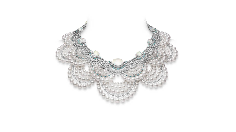 Mikimoto, колье The Japanese Sense of Beauty, белое золото, жемчужины акойя, опалы, турмалины, перламутр, бриллианты
