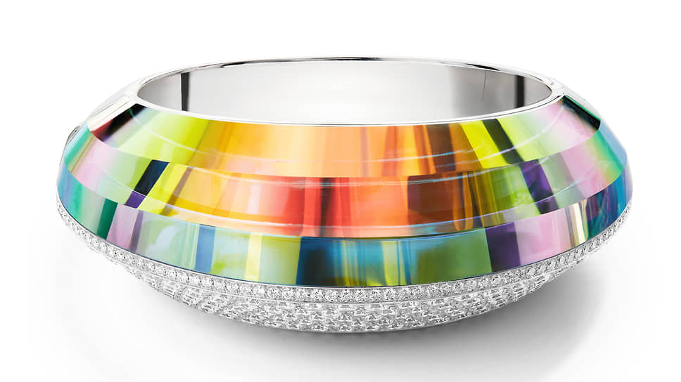 Boucheron, браслет Halo, белое золото, горный хрусталь с голографическим покрытием, бриллианты