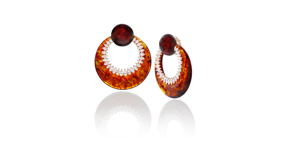 Серьги Amber, розовое золото, янтарь, бриллианты