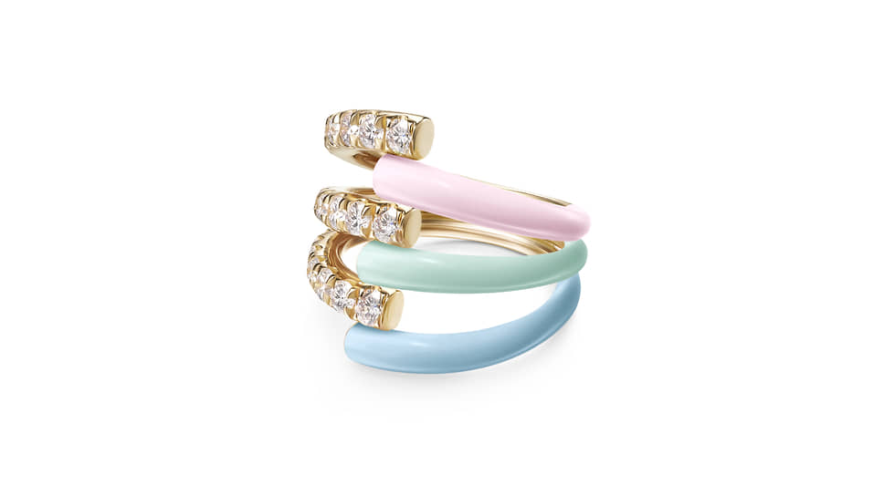 Melissa Kaye, кольцо Lola, розовое золото, эмаль, бриллианты