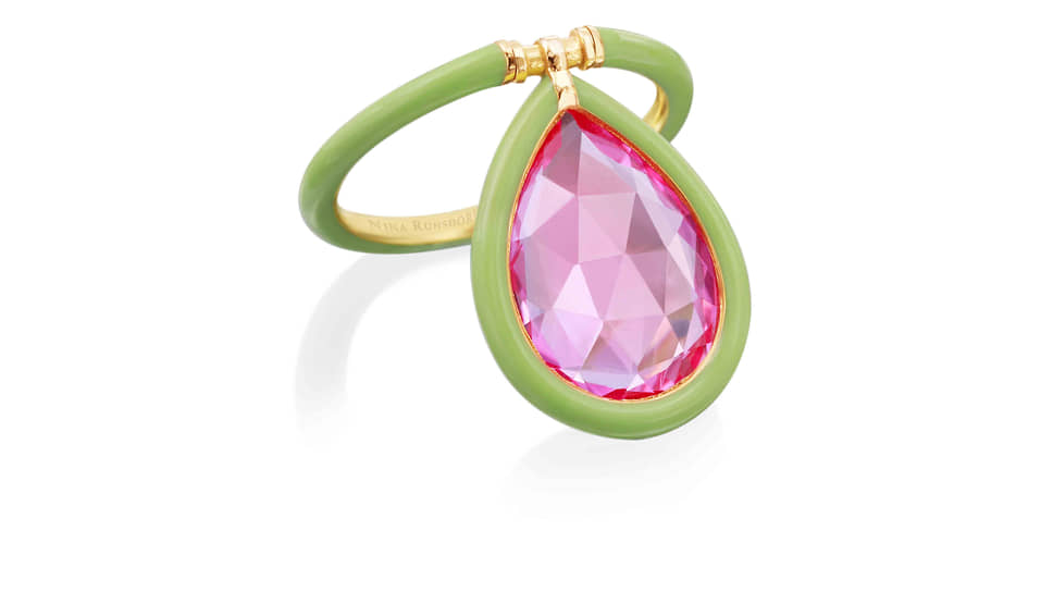 Nina Runsdorf, кольцо Artist, розовое золото, эмаль, розовый топаз