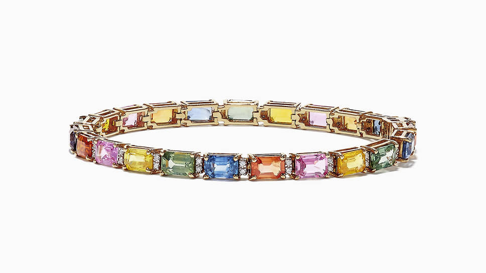 Effy Jewelry, браслет Watercolors, желтое золото, бриллианты, изумруды, разноцветные сапфиры