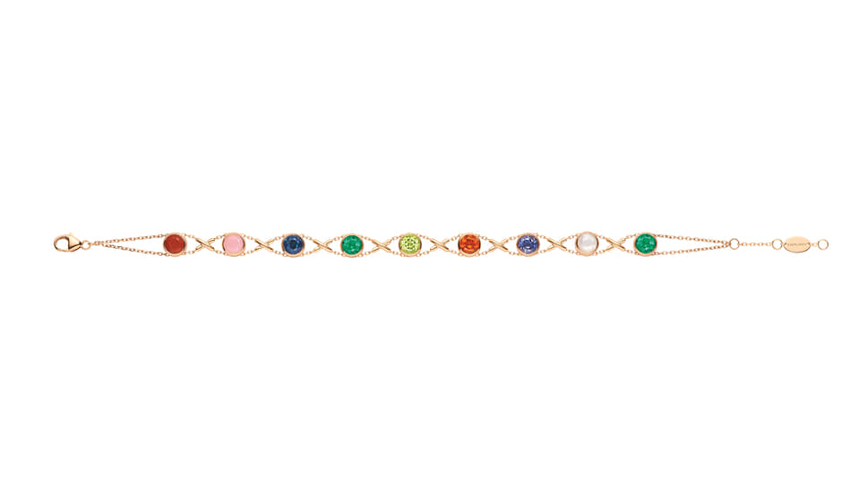 Chaumet, браслет Les Acrostiches, розовое золото, яшма, опал, сапфиры, изумруды, перидот, гранат, перламутр