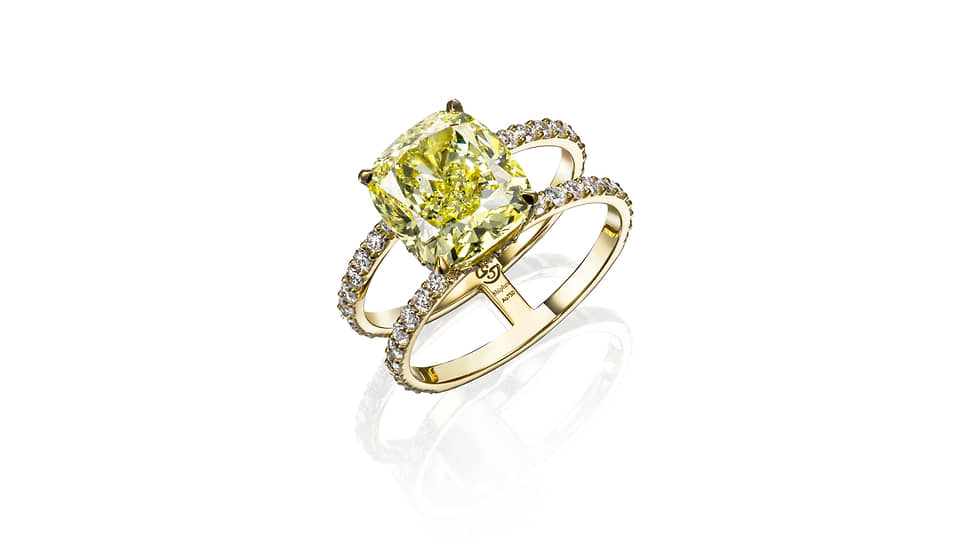 Shiphra, кольцо, желтое золото, искусственные желтый и бесцветные бриллианты