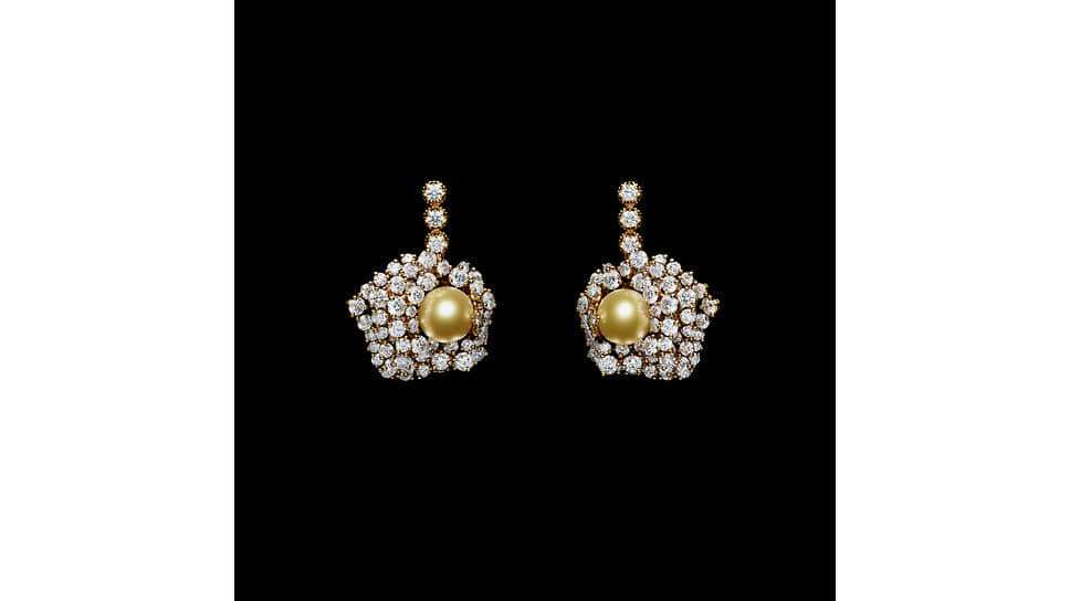 Серьги Dior Rose, белое и желтое золото, бриллианты, культивированный жемчуг