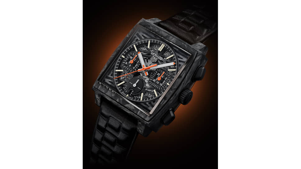 TAG Heuer Only Watch Carbon Monaco. Корпус и скелетонизированный циферблат из черного карбона, мануфактурный механизм Heuer 02 с карбоновой спиралью TAG Heuer