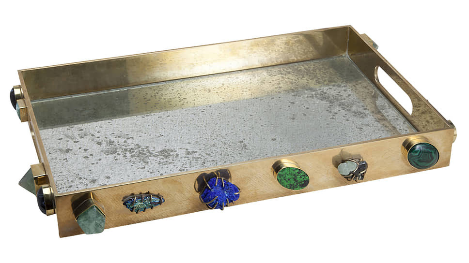 Поднос Superluxe Bauble Tray, Kelly Wearstler, бронза, поделочные камни