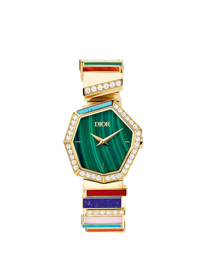 Часы Gem Dior, Dior Horlogerie, 27 мм, желтое золото, бриллианты, лазурит, оникс, малахит, сердолик, тигровый глаз, арагонит, бирюза, кварцевый механизм