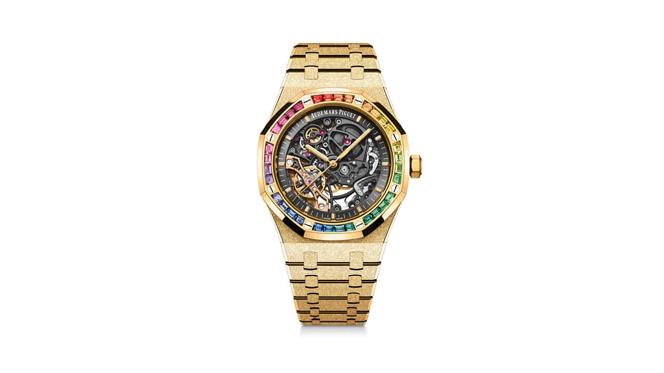 Часы Royal Oak Double Balance Wheel Openworked, Audemars Piguet, 41 мм, желтое золото, рубин, цаворит, изумруд, топаз, танзанит, аметист, разноцветные сапфиры, механизм с автоматическим подзаводом