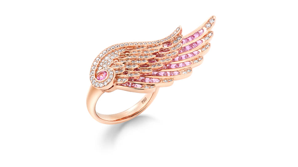 Кольцо Wings Embrace, розовое золото, сапфиры, бриллианты