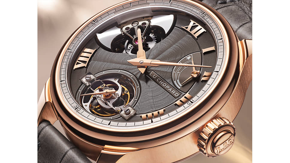 L.U.C Full Strike Tourbillon, корпус из 18-каратного «этичного» розового золота, 42,5 мм, механизм L.U.C 08.02-L, имеющий сертификат хронометра, турбийон с сапфировым мостом, запас хода 50 часов, циферблат из розового золота с гильошированным узором ручной работы, лимитированная серия 20 экземпляров