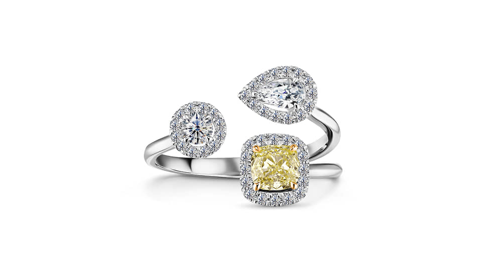 Кольцо Fancy, белое и желтое золото, желтый и бесцветные бриллианты