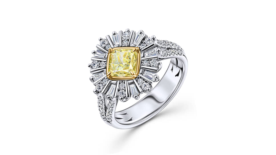 Кольцо, MIUZ Diamonds, белое золото, желтый и бесцветные бриллианты