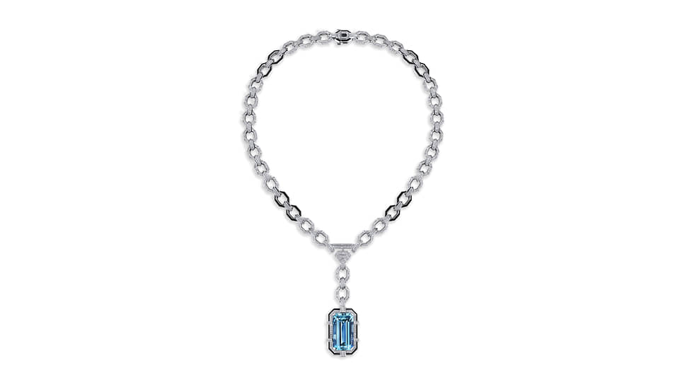 Колье Parure Atelier из белого золота с аквамарином, эмалью и бриллиантами