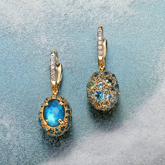 Серьги, Nanis, желтое золото, голубой топаз, сапфиры, бриллианты