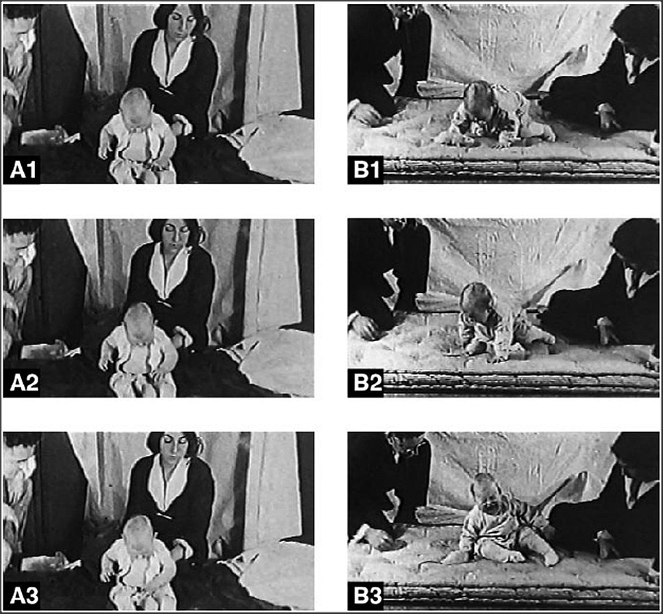 Джон Бродес Уотсон и Розали Рейнер проводят эксперимент с «малышом Альбертом», 1920 год