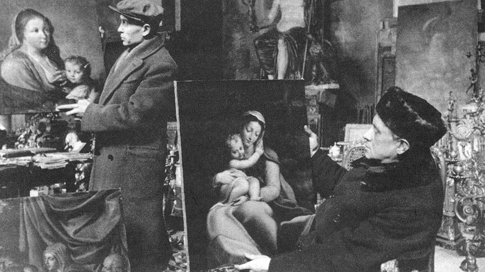 Подготовка к выставке в Эрмитаже. Справа М.В. Доброклонский, 1944 год