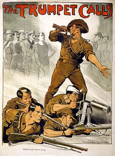 Австралийский пропагандистский плакат &quot;Труба зовет&quot;, 1914-1918 годы 